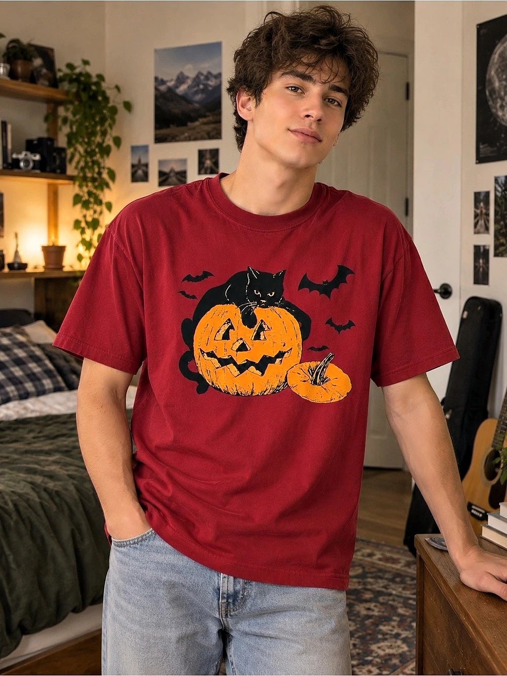 Gildan Halloween Graphic T-Shirt in Cherry Red
